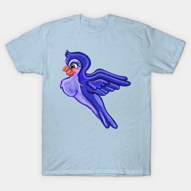 Flying Indigo Cartoon Bird T-Shirt by Art by Deborah Camp